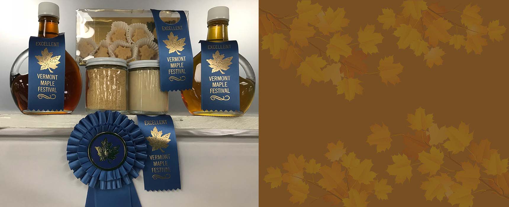 A close up of two bottles of maple syrup